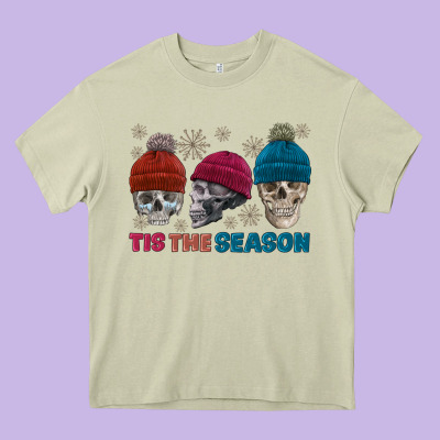 Tis The Season Skull Winter Heavy Core Tee Designed By Fadigitalartstudio