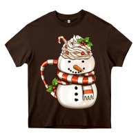 Chocolate Brown Christmas Snowman Coffee Cup Heavy Core Tee - FaDigitalArtStudio