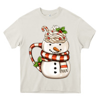 Cream Christmas Snowman Coffee Cup Heavy Core Tee - FaDigitalArtStudio