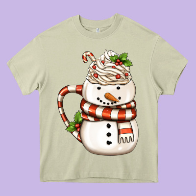 Christmas Snowman Coffee Cup Heavy Core Tee Designed By Fadigitalartstudio