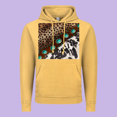 Leopard And Cowhide Gemstone Leather Vintage Hoodie Designed By Barkaloodesign