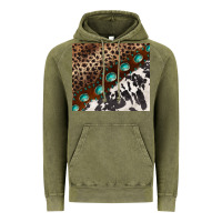 Vintage Olive leopard and cowhide gemstone leather Vintage Hoodie - BarkalooDesign
