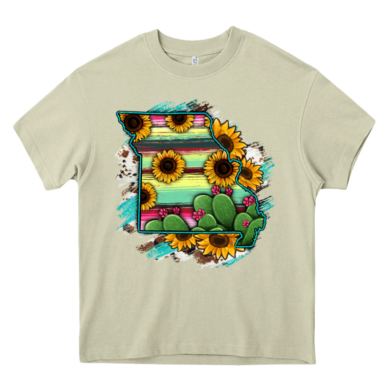 Missouri Map Sunflower Cactus Serape Heavy Core Tee by RanaPortraitStore | Teevron