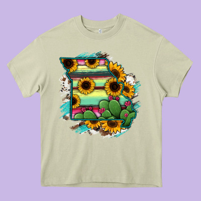 Missouri Map Sunflower Cactus Serape Heavy Core Tee Designed By Ranaportraitstore