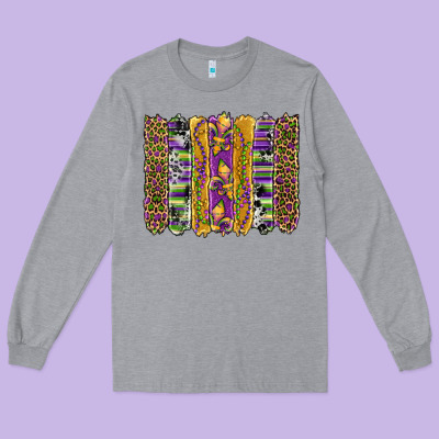 Mardi Gras Fleur De Lis Cowhide Serape Leopard Glitter Brushstrokes Long Sleeve Tee Designed By Artiststas