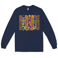 Navy mardi gras fleur de lis cowhide serape leopard glitter brushstrokes Long Sleeve Tee - Artiststas