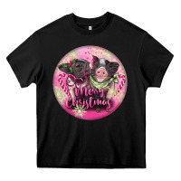 Black Pink Merry Christmas Pig Heavy Core Tee - FaDigitalArtStudio