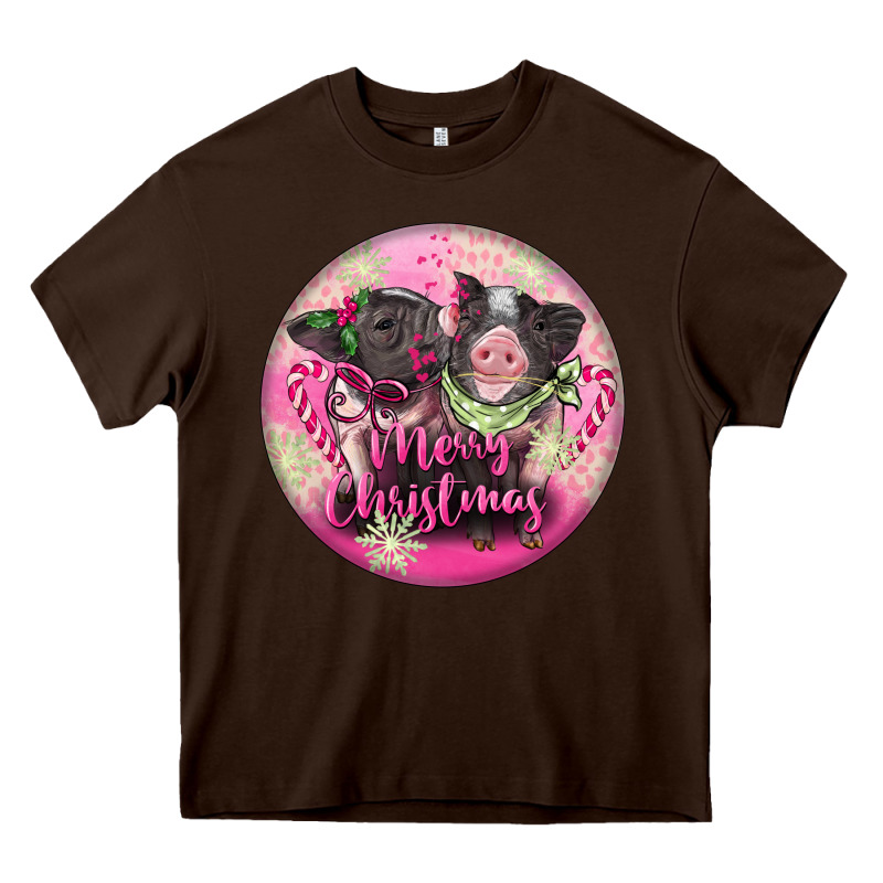 Pink Merry Christmas Pig Heavy Core Tee by FaDigitalArtStudio | Teevron
