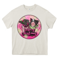Cream Pink Merry Christmas Pig Heavy Core Tee - FaDigitalArtStudio