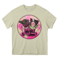 Mossy Pink Merry Christmas Pig Heavy Core Tee - FaDigitalArtStudio