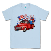 Dusty Blue american truck 4th of july Classic Tee - BarkalooDesign