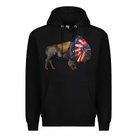 Black american bison with indian headdress Premium Hoodie - RanaPortraitStore