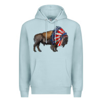 Blue Mist american bison with indian headdress Premium Hoodie - RanaPortraitStore