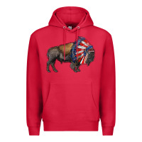 Cardinal american bison with indian headdress Premium Hoodie - RanaPortraitStore