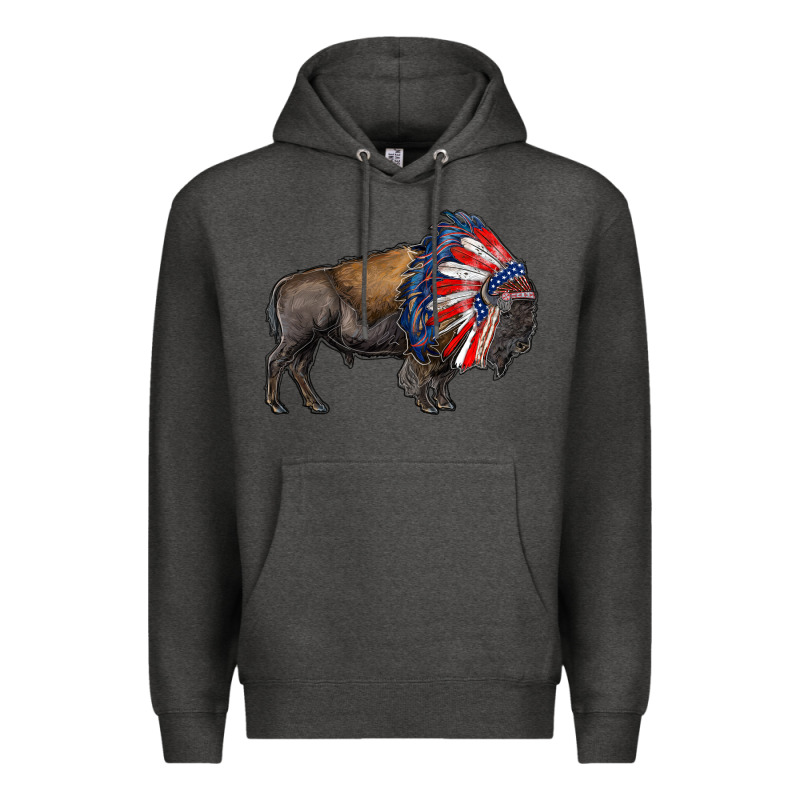 American Bison With Indian Headdress Premium Hoodie by RanaPortraitStore | Teevron