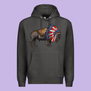 American Bison With Indian Headdress Premium Hoodie Designed By Ranaportraitstore
