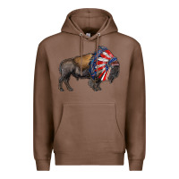 Chestnut american bison with indian headdress Premium Hoodie - RanaPortraitStore