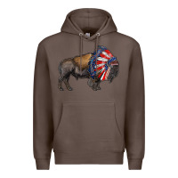 Coffee american bison with indian headdress Premium Hoodie - RanaPortraitStore