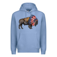 Colony Blue american bison with indian headdress Premium Hoodie - RanaPortraitStore