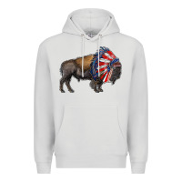 Dove Grey american bison with indian headdress Premium Hoodie - RanaPortraitStore