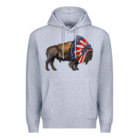Heather Grey american bison with indian headdress Premium Hoodie - RanaPortraitStore