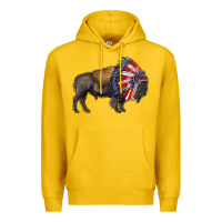 Lemon american bison with indian headdress Premium Hoodie - RanaPortraitStore