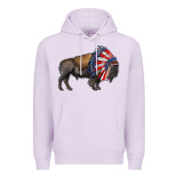 Lilac american bison with indian headdress Premium Hoodie - RanaPortraitStore
