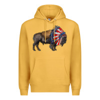 Mustard american bison with indian headdress Premium Hoodie - RanaPortraitStore