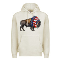 Oatmeal Heather american bison with indian headdress Premium Hoodie - RanaPortraitStore