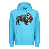 Ocean Blue american bison with indian headdress Premium Hoodie - RanaPortraitStore