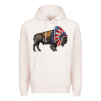 Pale Pink american bison with indian headdress Premium Hoodie - RanaPortraitStore