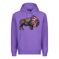 Purple american bison with indian headdress Premium Hoodie - RanaPortraitStore
