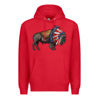 Red american bison with indian headdress Premium Hoodie - RanaPortraitStore