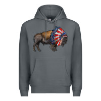 Rock american bison with indian headdress Premium Hoodie - RanaPortraitStore