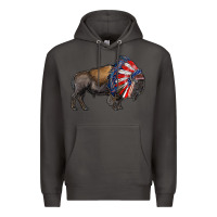 Smoke american bison with indian headdress Premium Hoodie - RanaPortraitStore