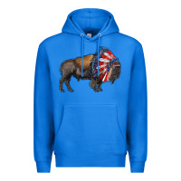 True Royal american bison with indian headdress Premium Hoodie - RanaPortraitStore