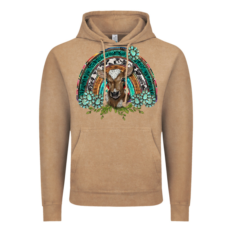 Turquoise Gemstones Brown Baby Cow  Rainbow Vintage Hoodie by BarkalooDesign | Teevron