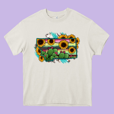 Montana Map Sunflower Cactus Serape Heavy Core Tee Designed By Ranaportraitstore