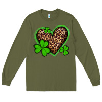 Army Green st patricks day leopard heart with shamrocks Long Sleeve Tee - Artiststas