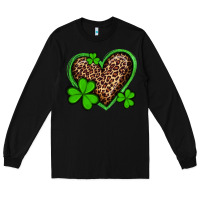 Black st patricks day leopard heart with shamrocks Long Sleeve Tee - Artiststas