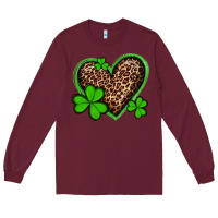 Burgundy st patricks day leopard heart with shamrocks Long Sleeve Tee - Artiststas