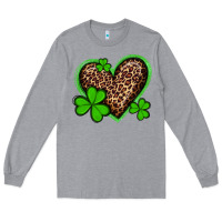 Heather Grey st patricks day leopard heart with shamrocks Long Sleeve Tee - Artiststas