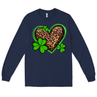 Navy st patricks day leopard heart with shamrocks Long Sleeve Tee - Artiststas