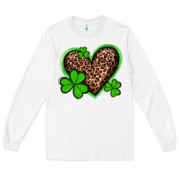 White st patricks day leopard heart with shamrocks Long Sleeve Tee - Artiststas