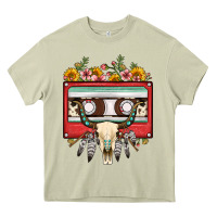 Mossy bull skull sunflower floral cassette Heavy Core Tee - FaDigitalArtStudio