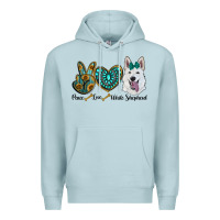 Blue Mist peace love white Sepherd Premium Hoodie - BarkalooDesign
