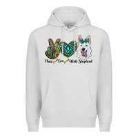 Dove Grey peace love white Sepherd Premium Hoodie - BarkalooDesign