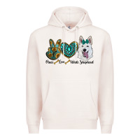 Pale Pink peace love white Sepherd Premium Hoodie - BarkalooDesign