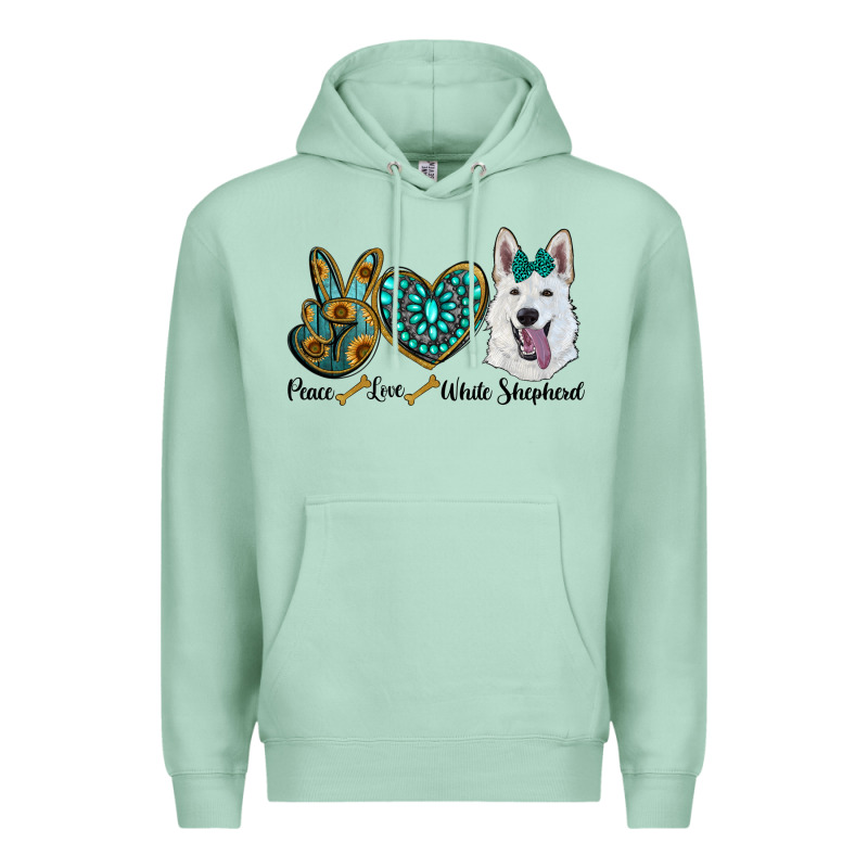 Peace Love White Sepherd Premium Hoodie by BarkalooDesign | Teevron