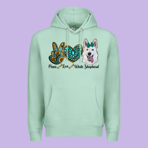 Peace Love White Sepherd Premium Hoodie Designed By Barkaloodesign